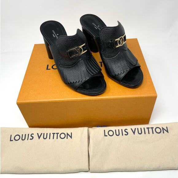 Louis Vuitton Indiana Mule Black Leather Slip On Open Toe Heel Sandal EU 37 - Picture 2 of 12